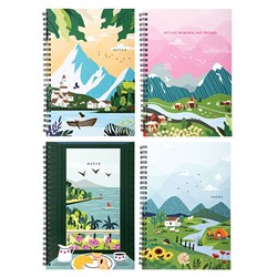 Notebook Card Cover Printed Spiral 4 Ast A5 120pg
