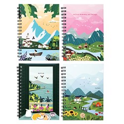 Notebook Card Cover Printed Spiral 4 Ast A6 120pg