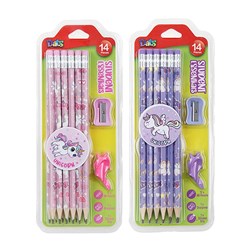 Pencil HB Set w Sharpener and Silicone Grip 14pk