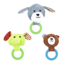 Dog Toy Plush w TPR Ring 3 Assorted