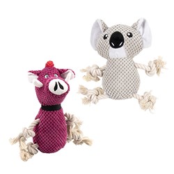 Dog Toy Plush w Rope Arms/Legs 2 Asstd