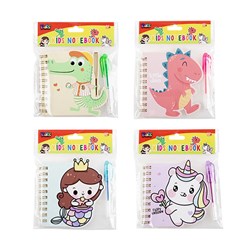 Notebook Shaped Card Cover Spiral Kids w Pen 4 Asstd