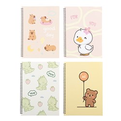 Notebook Card Cover Printed Spiral Cute Des 4Ast A4 120pg
