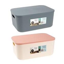 PP Storage Basket w Lid 36.5x25.7x15cm 2 Asst Cols