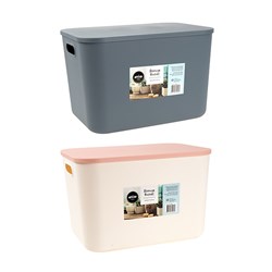 PP Storage Basket w Lid 36.5x25.7x23cm 2 Asst Cols