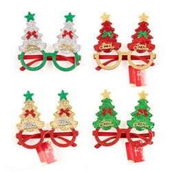 Glasses Novelty Xmas Tree w Glitter 4 Asst