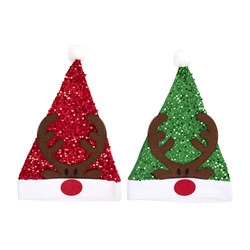 Hat Santa Xmas w Reindeer 28x38cm 2 Asst