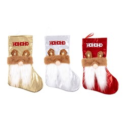 Stocking Xmas w Hohoho & Beard 15x35cm 3 Asst