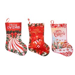 Stocking Xmas w Merry Christmas 18x38cm 3 Asst