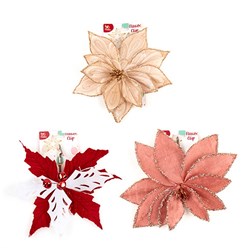 Decoration Xmas Ornaments Flower w Clip On 30cm 3 Asst