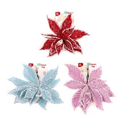 Decoration Xmas Ornaments Flower w Clip On 30cm 3 Asst