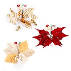 Decoration Xmas Ornaments Flower w Clip On 36cm 3 Asst