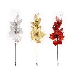 Decoration Xmas Ornaments Flower w Clip On 40cm 3 Asst