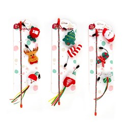 Cat Toy Xmas Rod Teaser 45cm 3 Asst