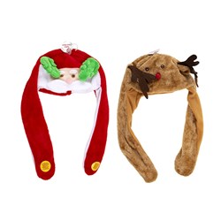 Hat Santa Xmas w Moving Ears 2 Asst