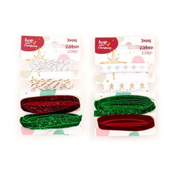 Gift Ribbon Xmas w Print 2.8m Asst