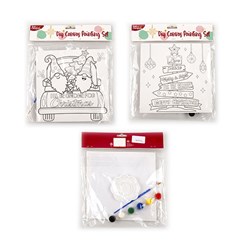 Xmas Canvas DIY Colour w Paint 20x20cm 2 Asst