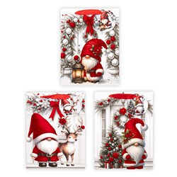 Gift Bag Xmas Flocked 210gsm M w JHook Santa Gnome Asst