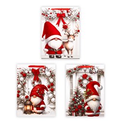 Gift Bag Xmas Flocked 210gsm XL w JHook Santa Gnome Asst