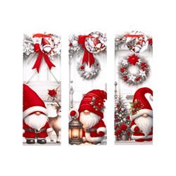 Gift Bag Xmas Flocked 210gsm Bottle w JHook Santa Gnome