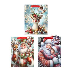 Gift Bag Xmas Crystal Glitter 210gsm M w JHook 3 Asst