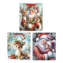 Gift Bag Xmas Crystal Glitter 210gsm L w JHook 3 Asst