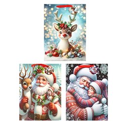 Gift Bag Xmas Crystal Glitter 210gsm XL w JHook 3 Asst