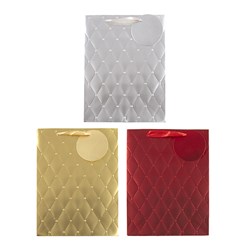 Gift Bag Xmas Embossed 210gsm M w JHook Geo Pattern 3 Asst