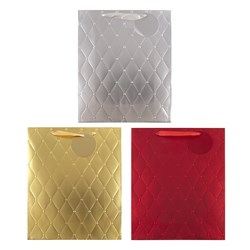 Gift Bag Xmas Embossed 210gsm XL w JHook Geo Pattern 3 Asst