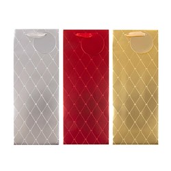 Gift Bag Xmas Embossed 210gsm Bottle w Geo Pattern 3 Asst