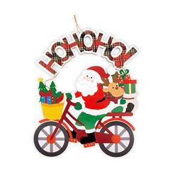 Decoration Xmas Hanging Sign Santa w Bike 41x44cm