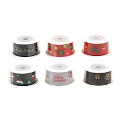 Gift Ribbon Xmas w Print 2.7m 6 Asst