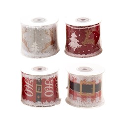 Gift Ribbon Xmas w Print 2.7m 4 Asst