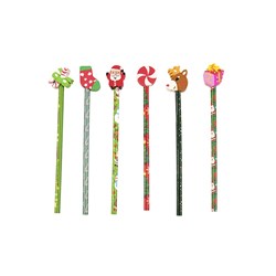 Xmas Pencil w Eraser Toppers 6pk 19.5cm