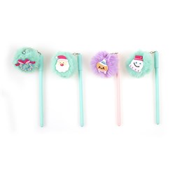 Xmas Ballpoint Pen w Pom Pom Asst PDQ