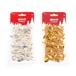 Gift Ribbon Xmas w Leaves 3m 2 Asst