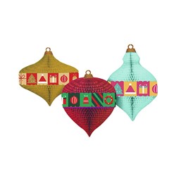 Decoration Xmas Bauble Honeycomb 3pk Set Asst Size