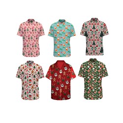 Clothing Xmas Shirt Button 6 Asst Designs M L XL XXL