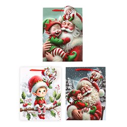 Gift Bag Xmas Crystal Glitter 210gsm M w JHook 3 Asst