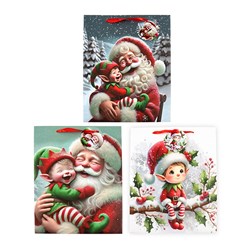 Gift Bag Xmas Crystal Glitter 210gsm L w JHook 3 Asst