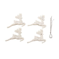 Decoration Xmas Ornaments Reindeer White 4pk