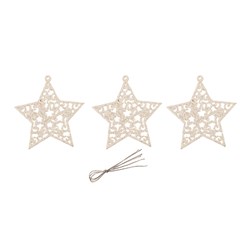 Decoration Xmas Ornaments Star White 3pk