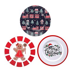Printed Xmas Metal Plate Dia33cm 3 Asst