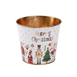 Printed Xmas Metal Pot Bucket 13.3x11.5cm