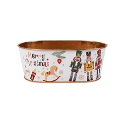 Printed Xmas Metal Pot Oval Bucket 17x10cm