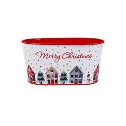 Printed Xmas Metal Pot Oval Bucket 19x11.5cm
