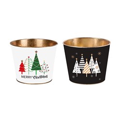 Printed Xmas Metal Pot Bucket 22x17.5cm 2 Asst