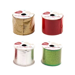 Gift Ribbon Xmas 63x270cm 4 Asst PDQ