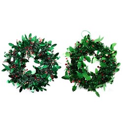 Wreath Decorated Xmas Tinsel Hanging 28x28cm 2 Asst