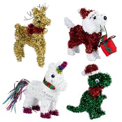 Decoration Xmas Table Tinsel Animals 4 Asst PDQ